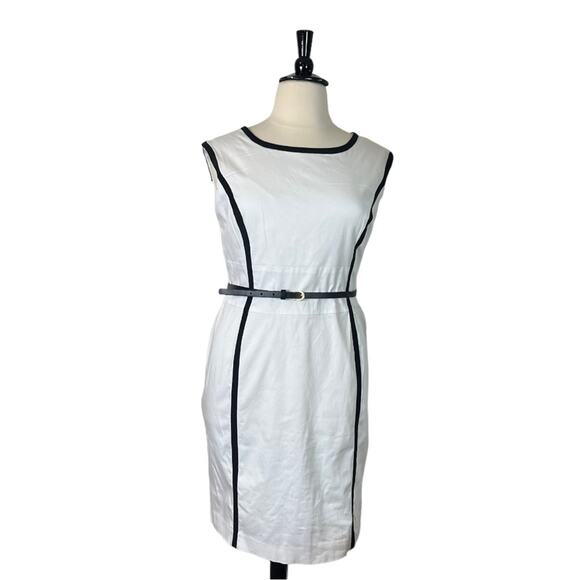 Jones Studio Sheath Dress Round Neck Sleeveless White Black Trim Women’s Size 16 - Picture 1 of 10